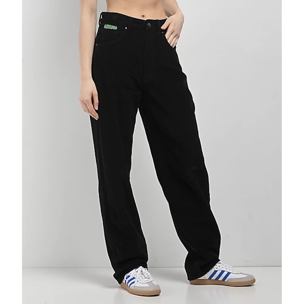 EMPYRE Womens 3 Tori Corduroy Pants Black High Waisted Straight Leg Skater